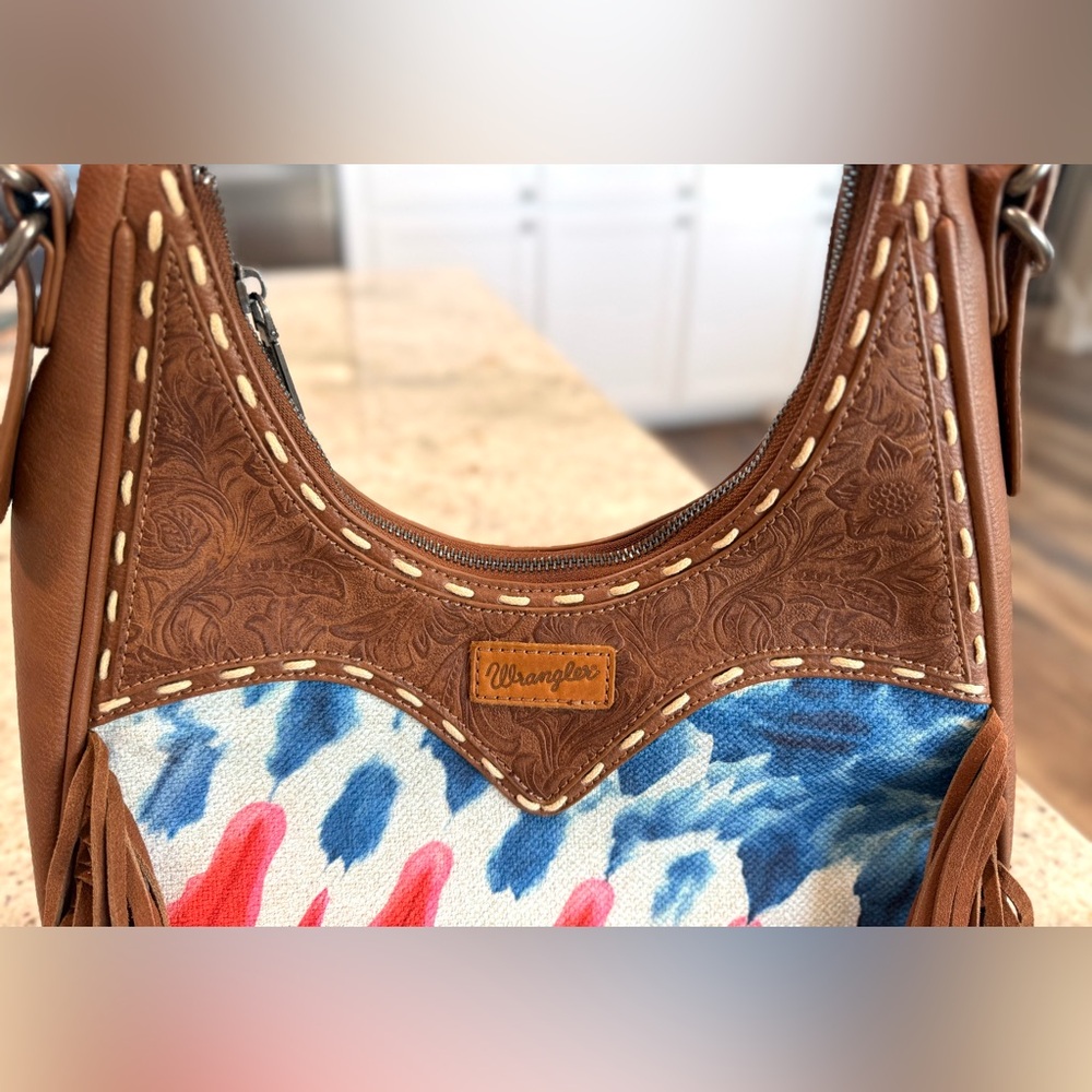 Wrangler Fringe Floral Tooled Hobo Bag - Picture 4 of 13